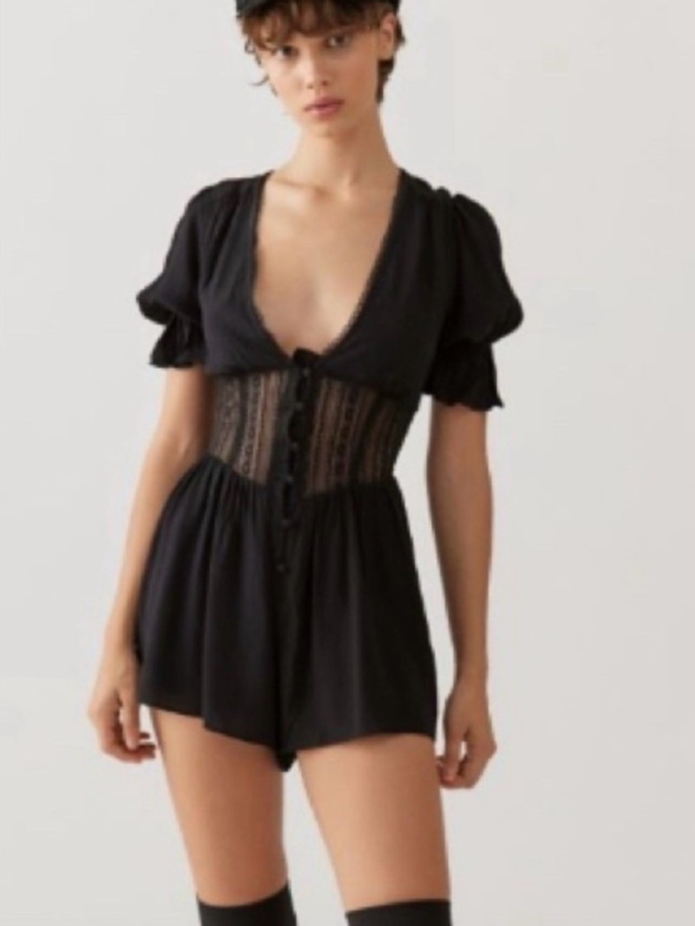 Urban Outfitters Black Lace-Corset Romper